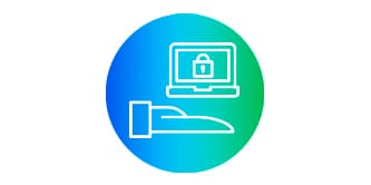 Symbol einer Hand und eines Laptops mit Vorhängeschloss auf dem Bildschirm
