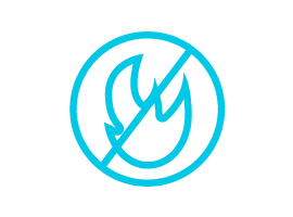 Symbol thermischen Durchschlags mit einer Flamme mit einem durchgestrichenen Kreis.