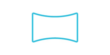 Symbol für „Realisieren Sie größere, dünnere und stärker gebogene Designs bei Displays im Auto“ in Form eines Bildschirms.
