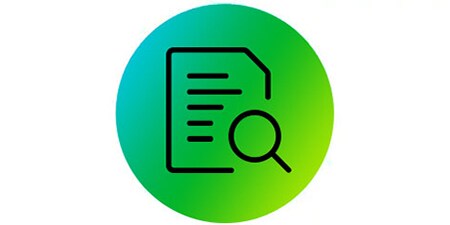 Symbol: Papier und Vergrößerungsglas
