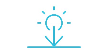Symbol für „Reduzierung der Sonneneinstrahlung im HUD“ in Form eine Sonne mit einem nach unten gerichteten Pfeil.
