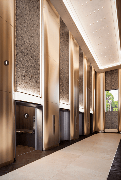 Aufzugsflur, aufgefrischt mit metallischen Architekturfolien 
