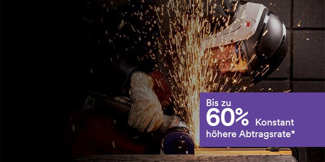 Text: 60 % schneller bei gleichbleibender Abtragsrate mit Hintergrundbild der Fiberscheibe
