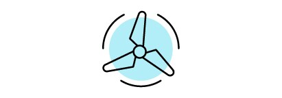 Ein Symbol mit einer sich drehenden Windkraftanlage für „regenerative Energieträger“.
